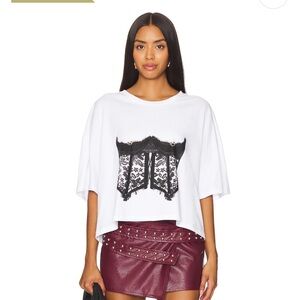 White Top with Black Corset Lace Detail 🖤